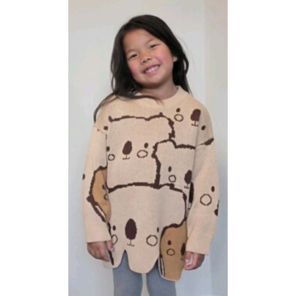 Leenies Kids 7 Light Wool Koala Bear Scalloped Hem Sweater Tan Beige Brown